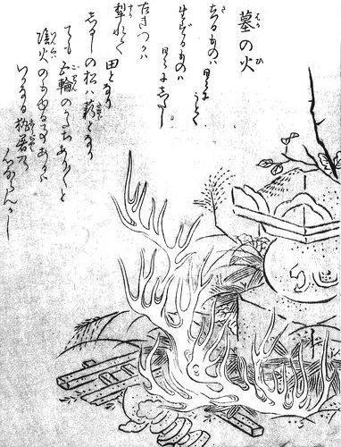 墓の火（鳥山石燕『今昔画図続百鬼』）