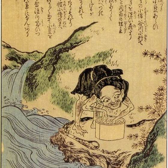 小豆洗い（竹原春泉『絵本百物語』）